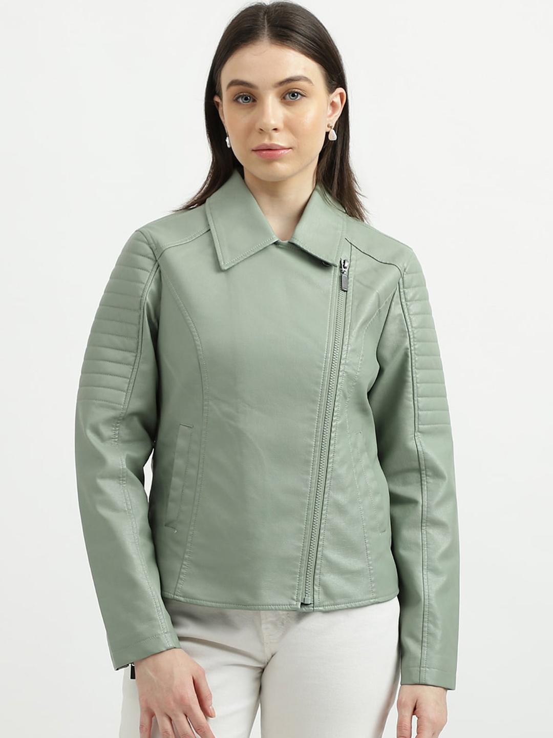 United Colors of Benetton Spread Collar Biker Jacket, Green