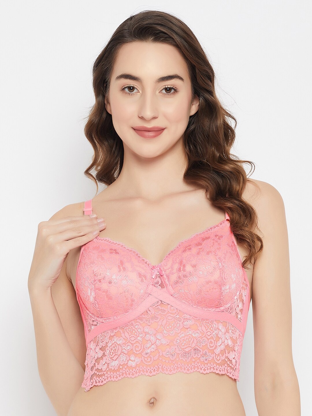 

Clovia Underwired Full Coverage Lightly Padded Bralette Bra With All Day Comfort, Pink