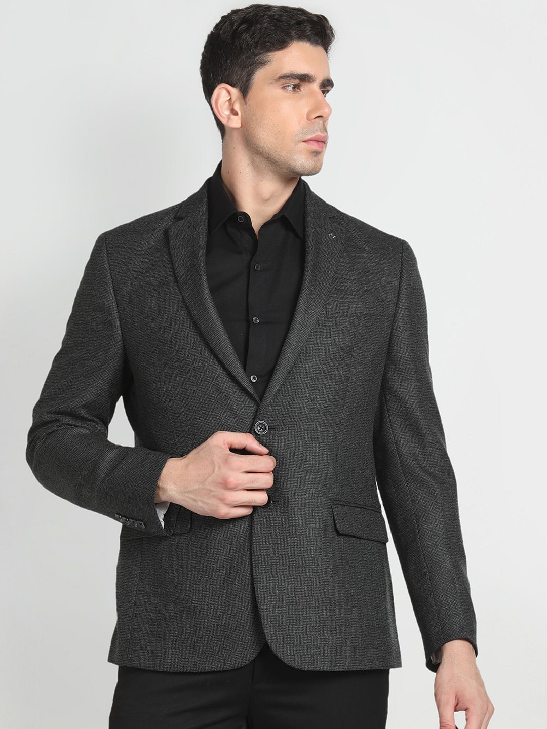 

Arrow Self Design Notched Lapel Collar Single-Breasted Formal Blazer, Grey