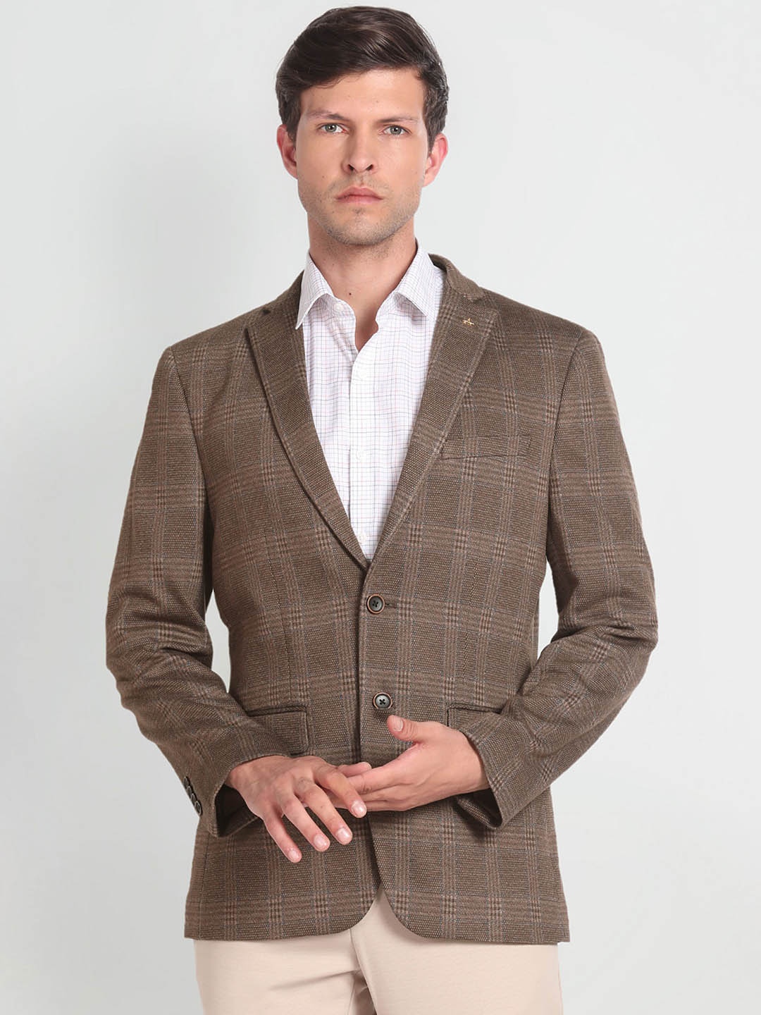 

Arrow Checked Single-Breasted Slim Fit Blazer, Brown