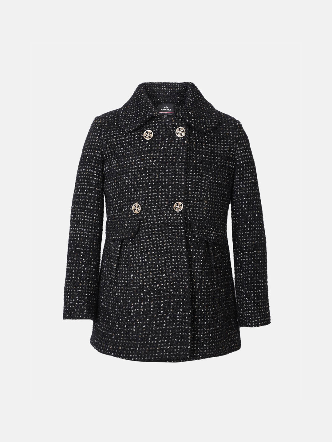 

PROTEX Girls Black Self Design Long Sleeve Single Breasted Regular Fit Overcoat