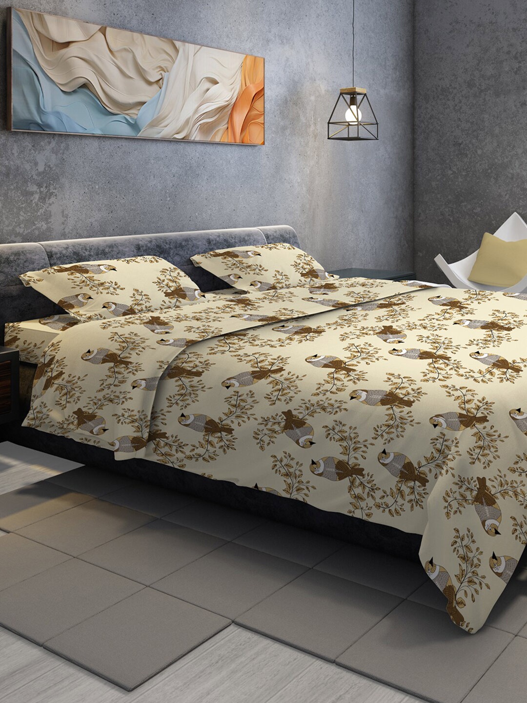 

BELLA CASA Genteel Collection Brown 180 TC King Bedsheet with 2 Pillow Covers