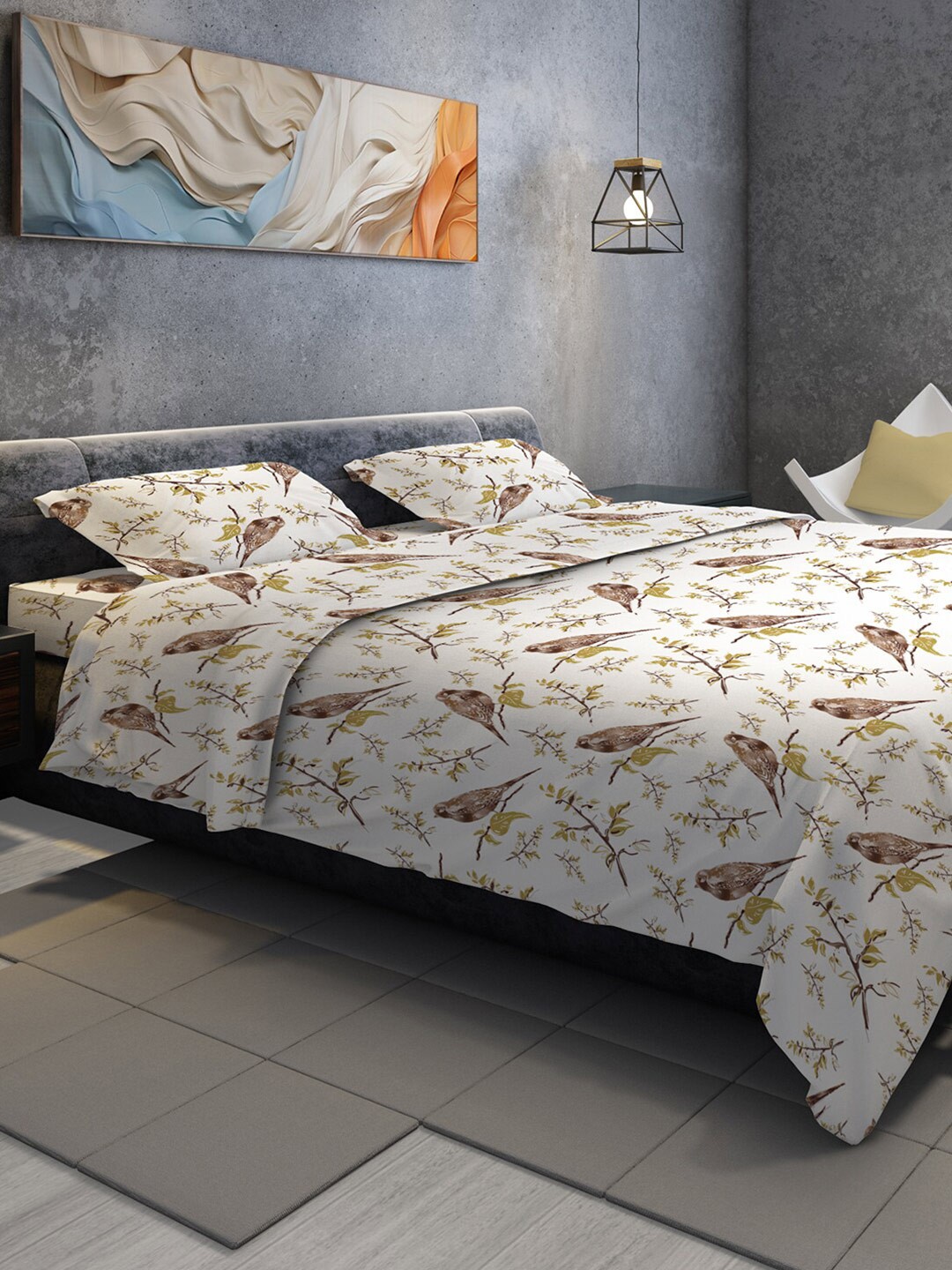 

BELLA CASA Genteel Collection Beige 180 TC King Bedsheet with 2 Pillow Covers