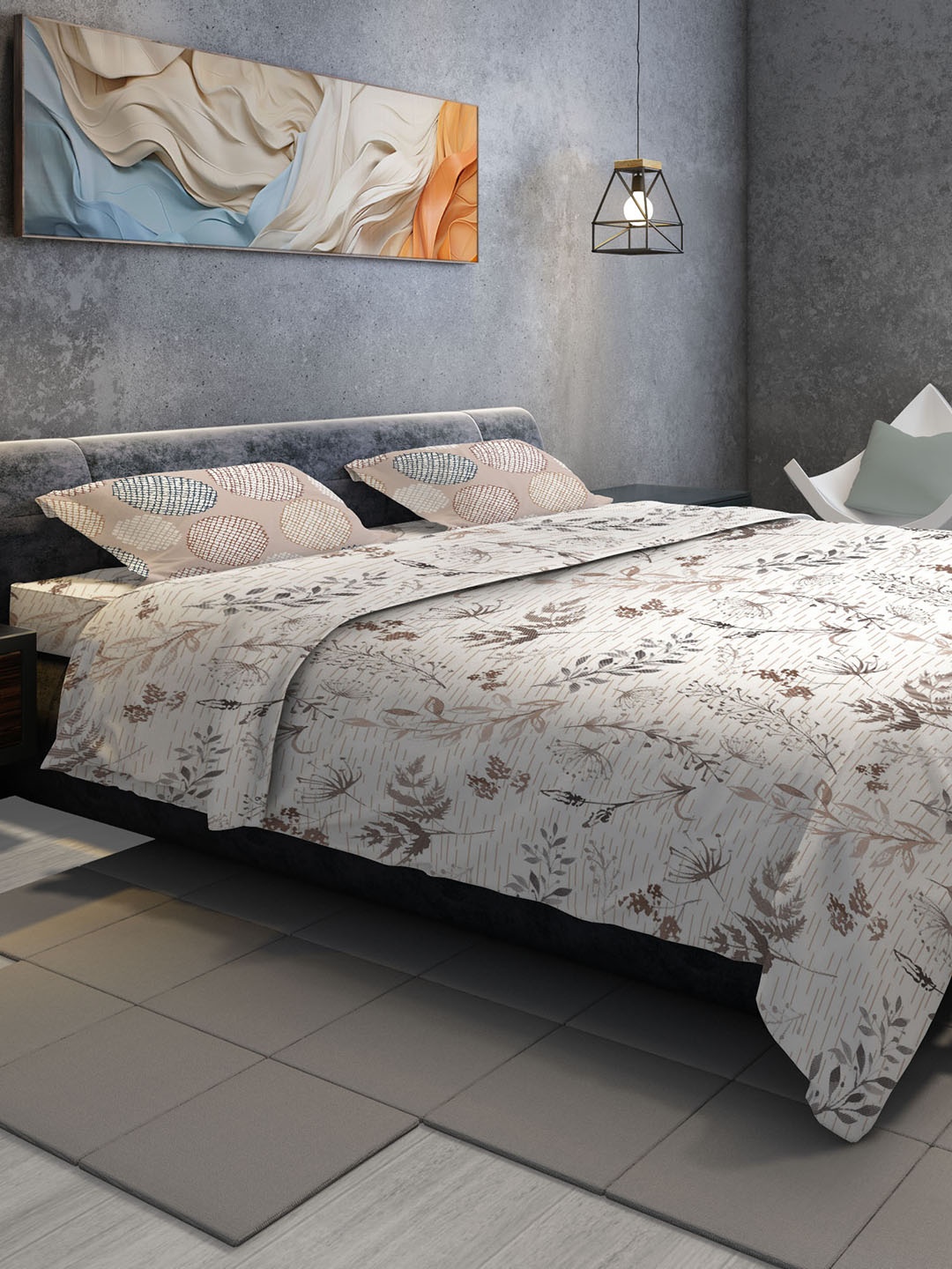 

BELLA CASA Genteel Collection Pink 180 TC King Bedsheet With 2 Pillow Covers, Beige