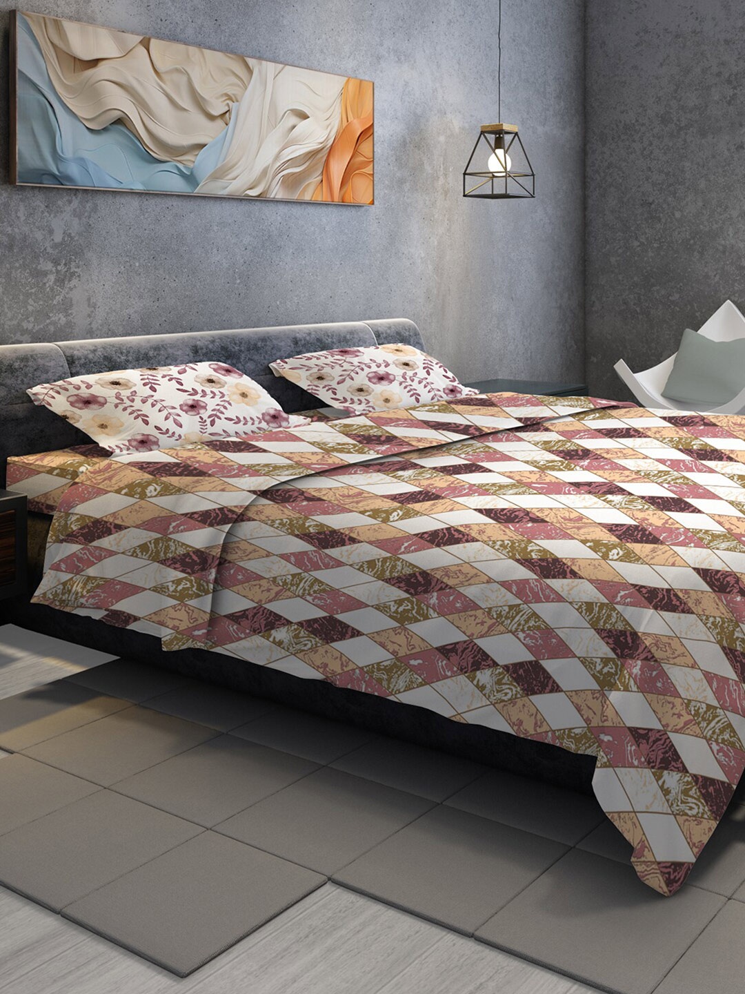 

BELLA CASA White & Brown Cotton 180 TC King Bedsheet with 2 Pillow Covers