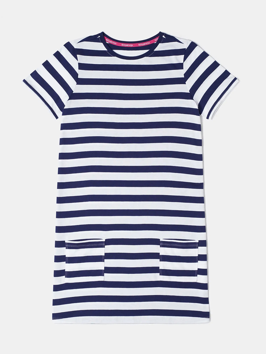 

Jockey Girls Super Combed Cotton Striped Relaxed Fit Round Neck Knee Length Dress-AG72, Navy blue