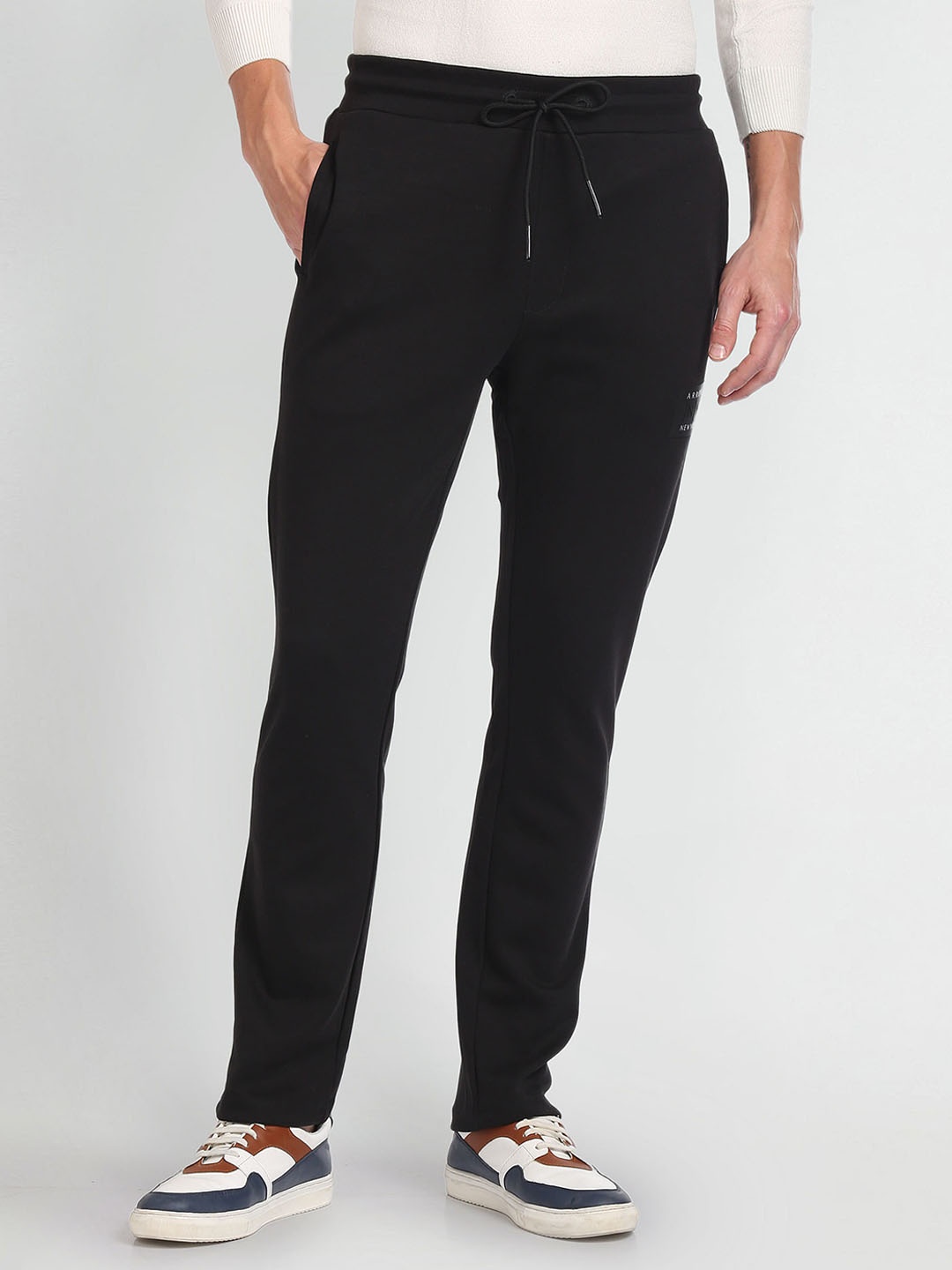 

Arrow New York Men Cotton Mid-Rise Track Pant, Black