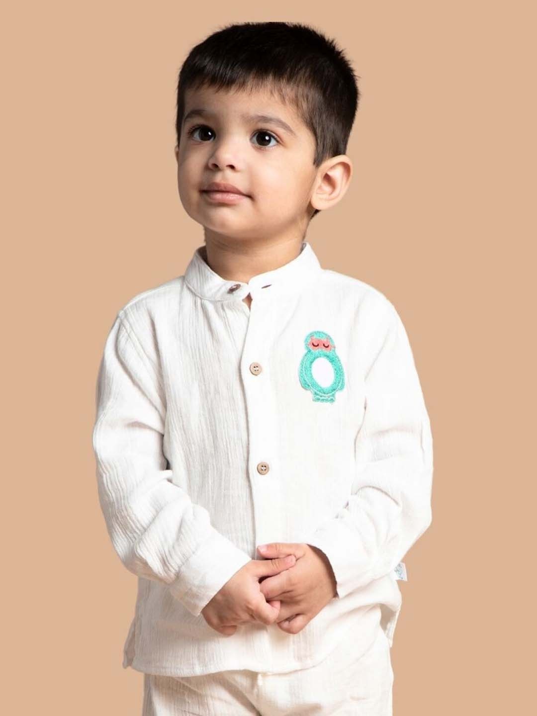 

Greendeer Kids Smart Applique Cotton Casual Shirt, Cream