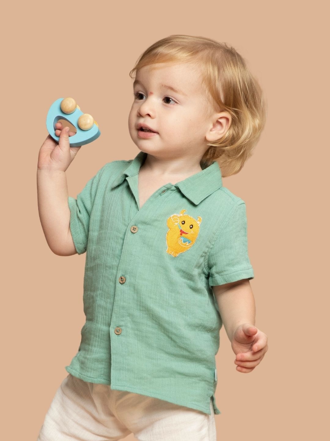 

Greendeer Kids Smart Applique Cotton Casual Shirt, Green