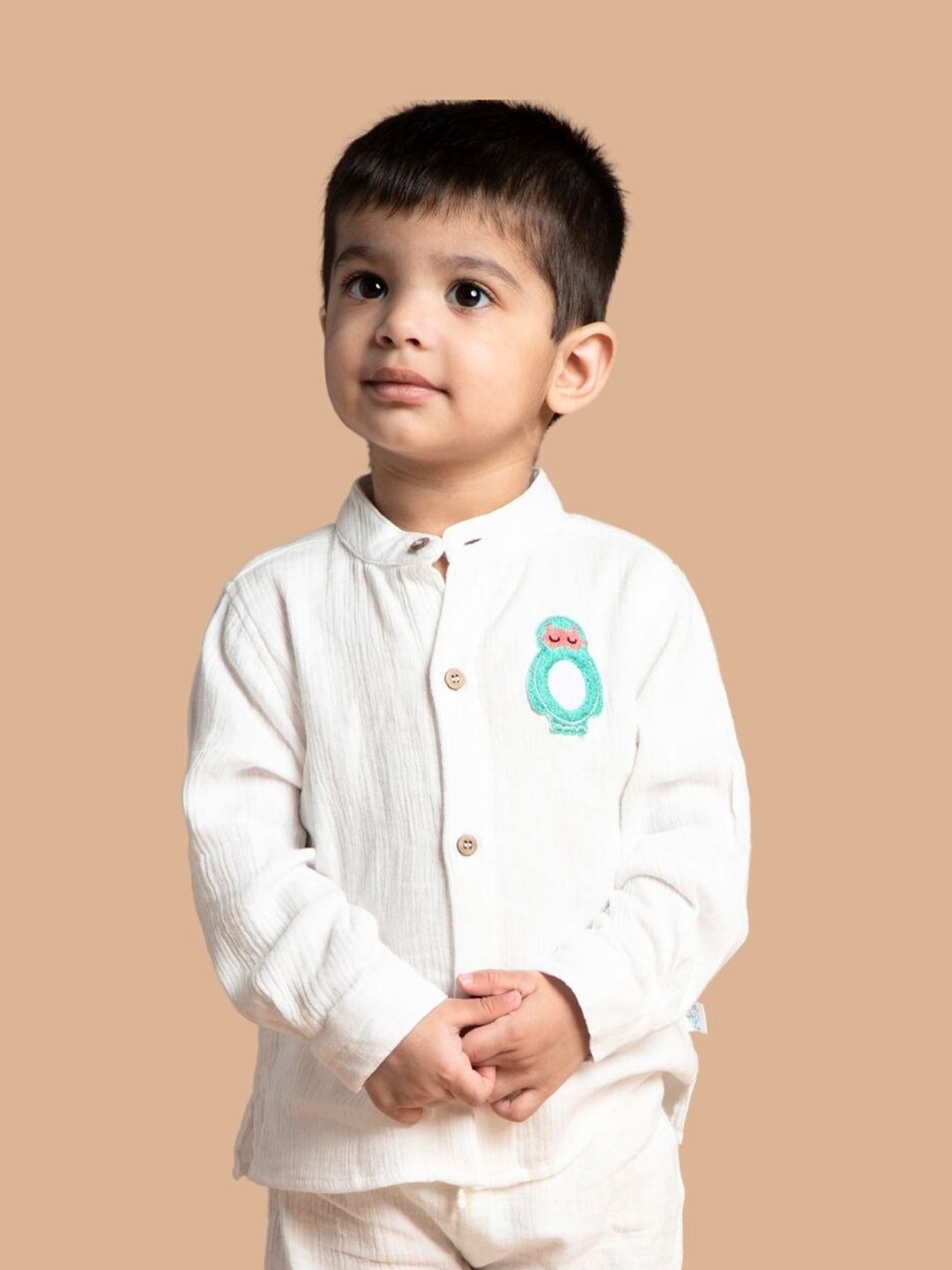 

Greendeer Infants Smart Applique Cotton Casual Shirt, Cream