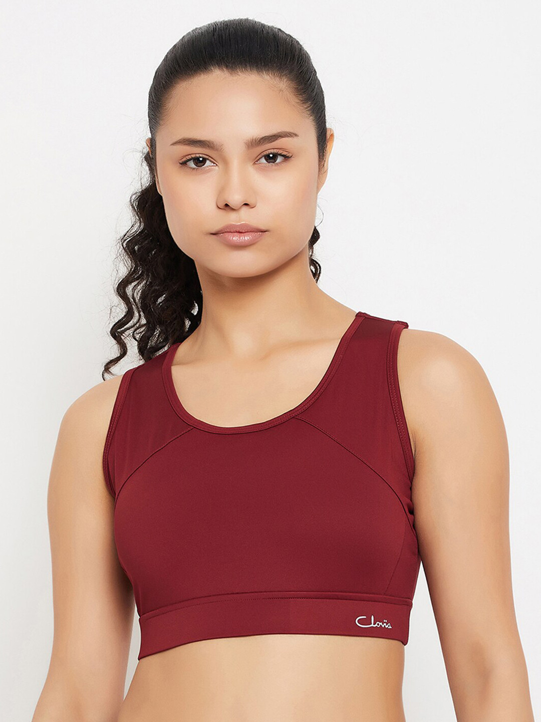 

Clovia Maroon Full Coverage Lightly Padded Rapid-Dry Workout Bra With All Day Comfort