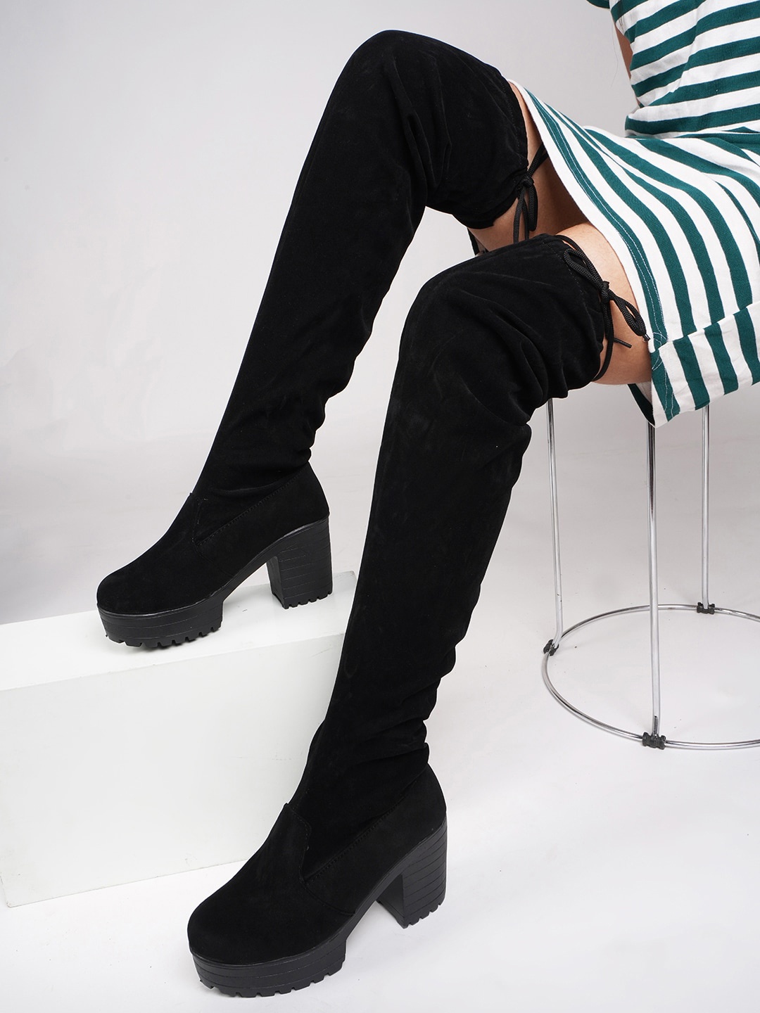 

JM Looks Women High-Top Above Knee Length Suede Platform Heel Regular Boots, Black