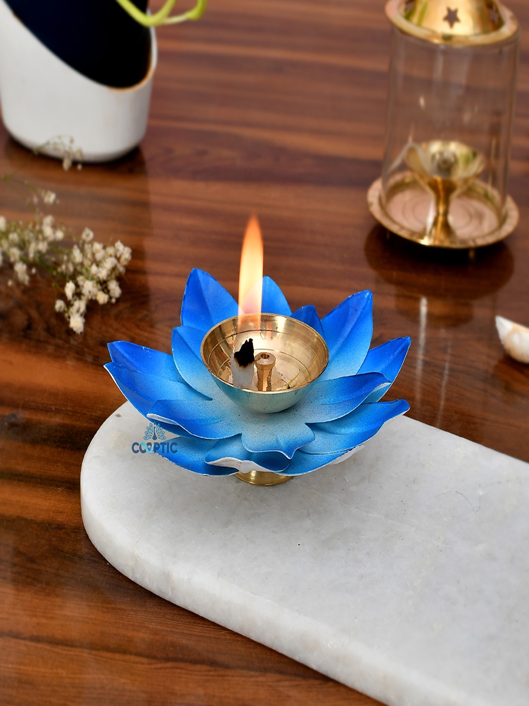 

COOPTIC Blue Lotus Metal Diya