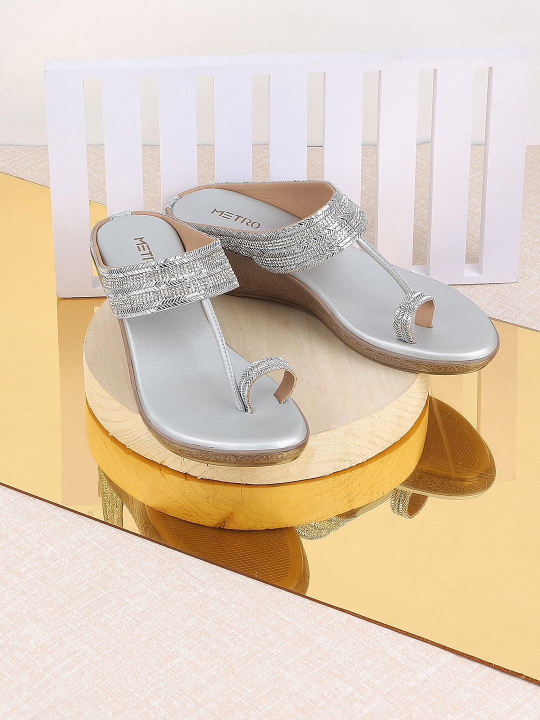 

Metro Embellished One Toe Wedge Heels, Silver