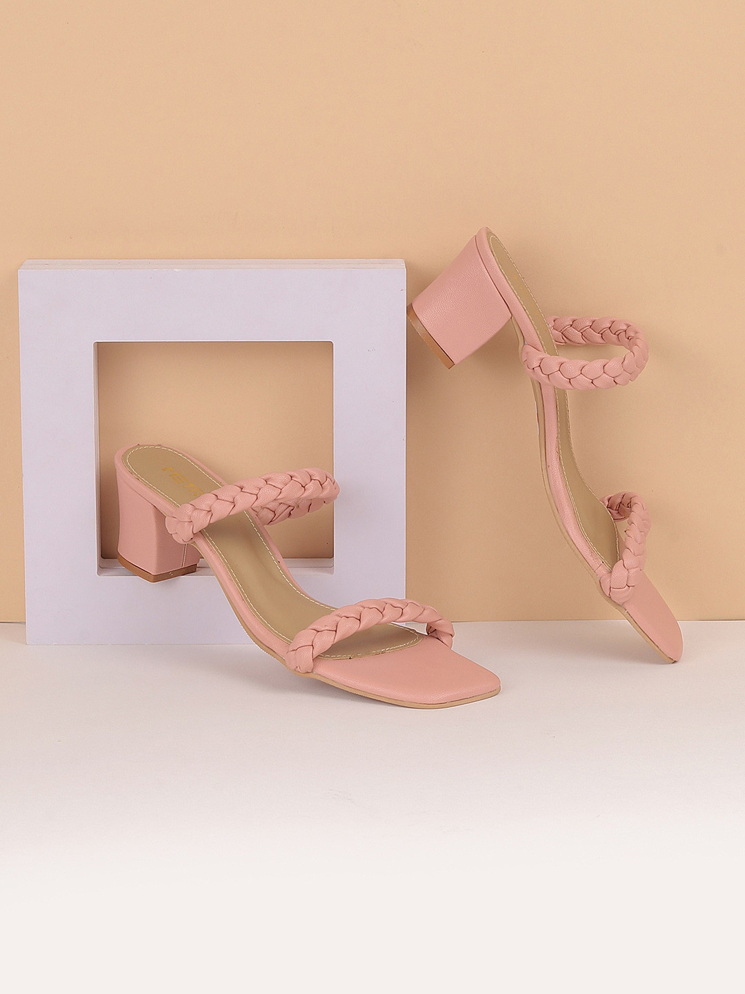

Metro Textured Double Strap Block Heels, Pink
