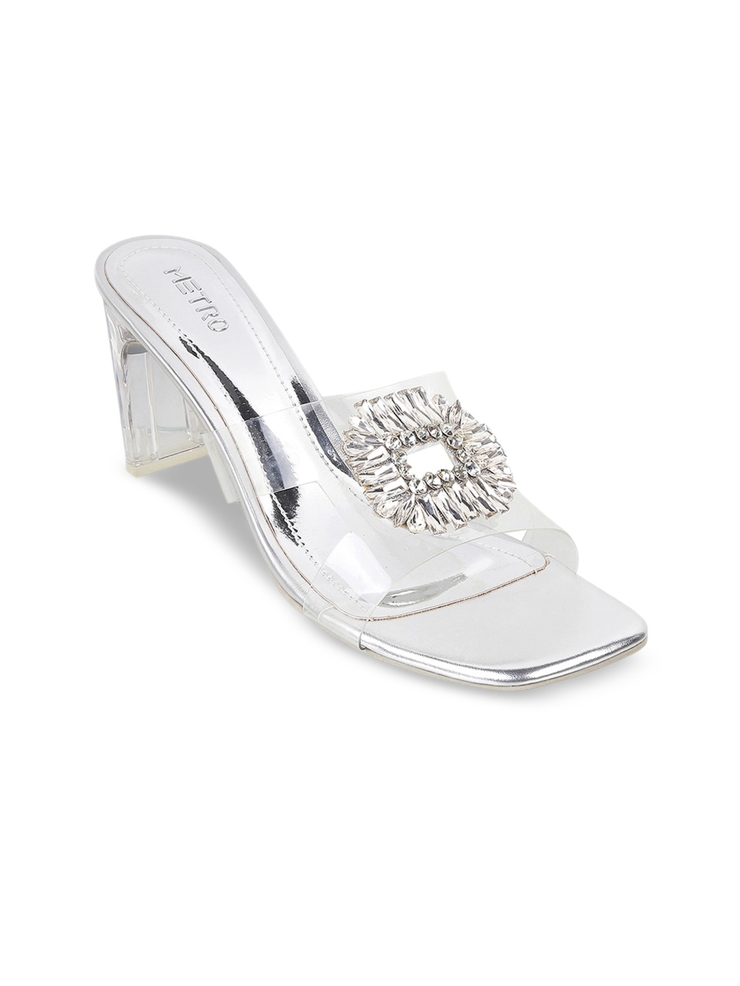 

Metro Embellished Open Block Heels, Silver
