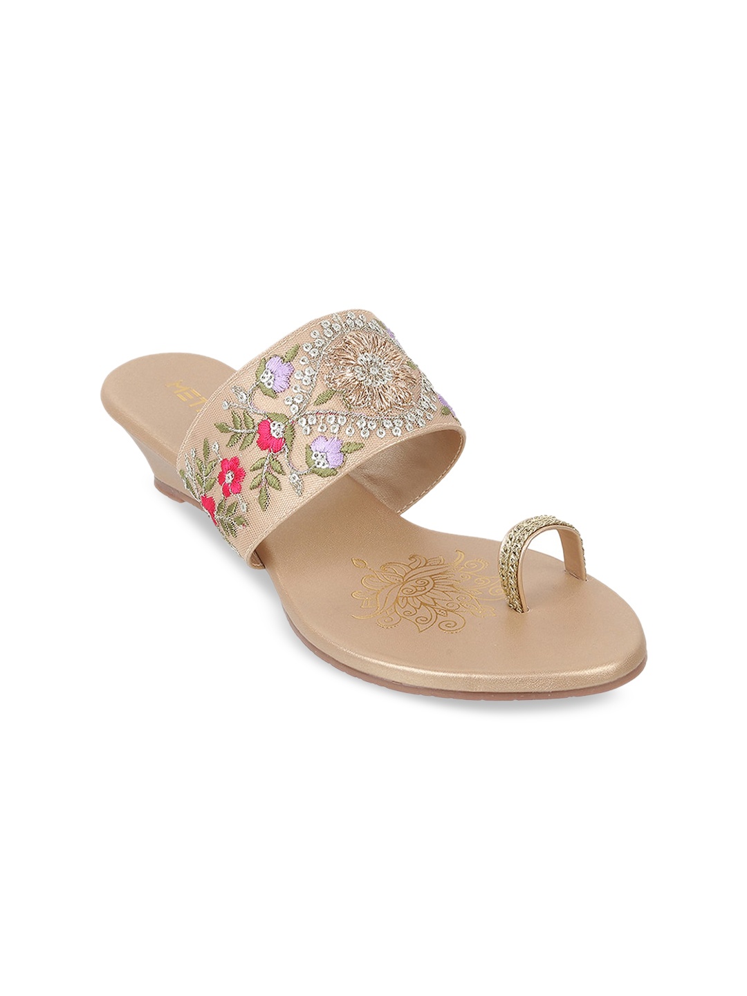 

Metro Ethnic Embellished One Toe Wedges, Gold