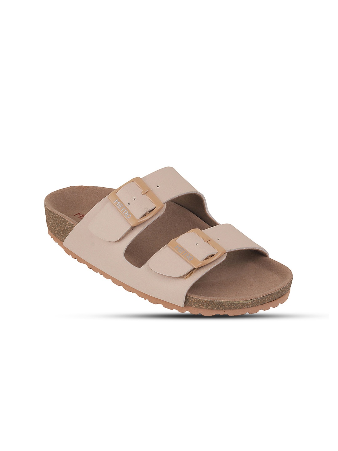 

Metro Open Toe Flats With Buckles, Beige