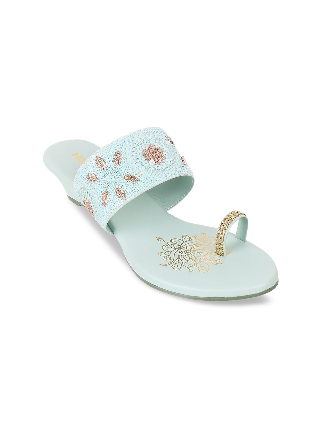 

Mochi Ethnic Embellished One Toe Wedges, Sea green
