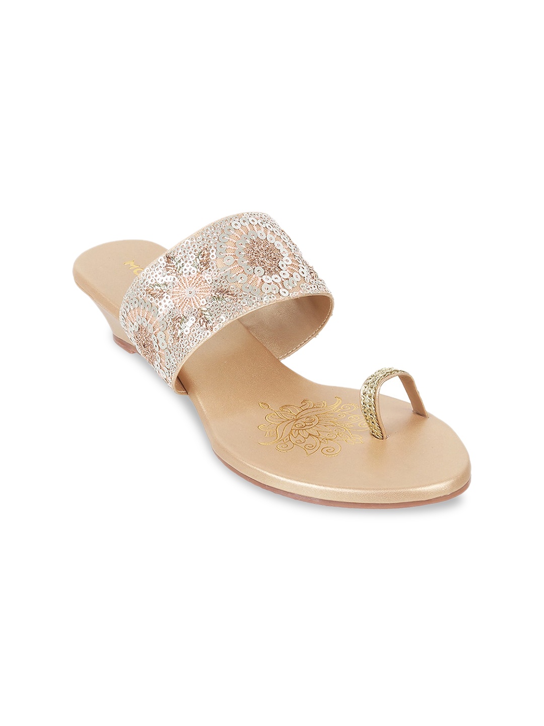 

Mochi Sequin Embellished One Toe Wedge Heels, Gold