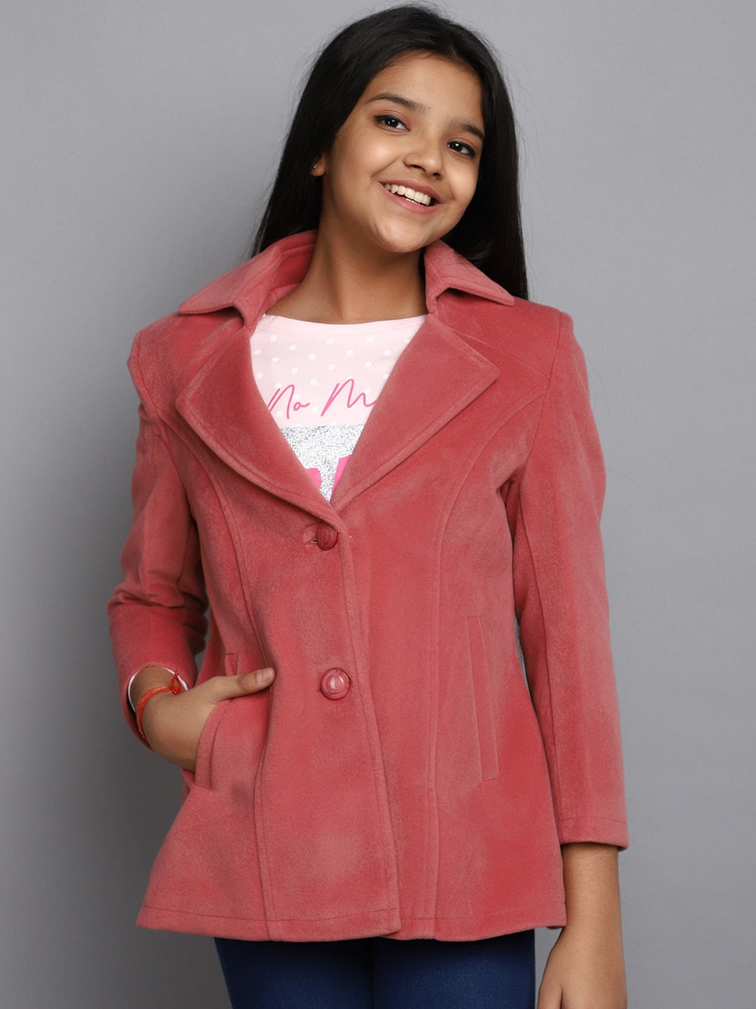 

V-Mart Girls Notched Lapel Collar Acrylic Lightweight Tailored Jacket, Coral