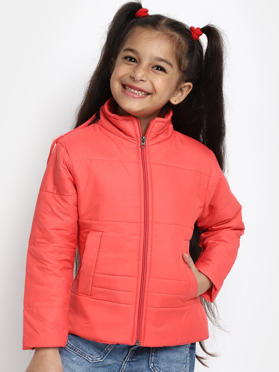 

V-Mart Girls Hooded Acrylic Lightweight Puffer Jacket, Coral