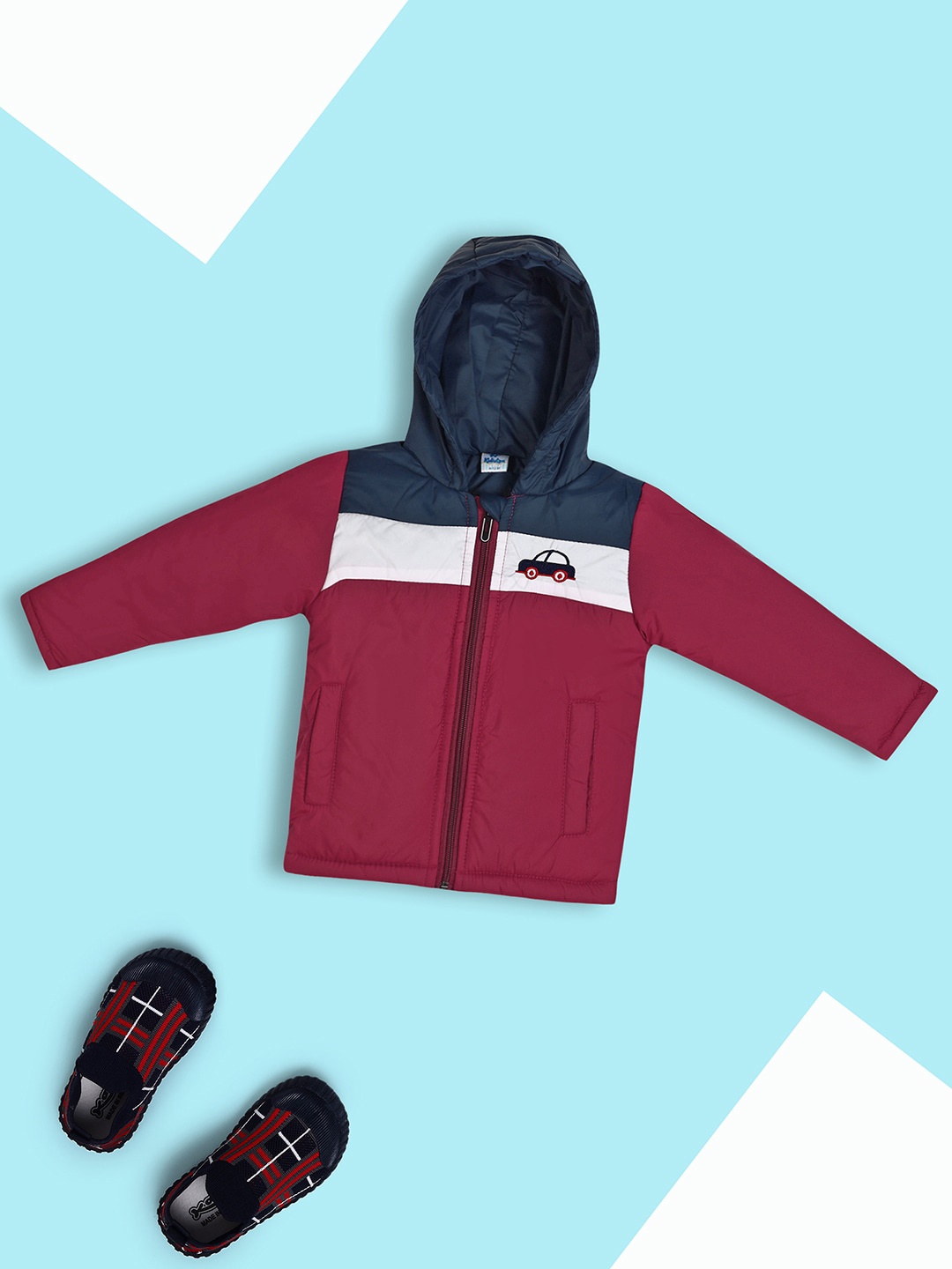 

V-Mart Infant Acrylic Lightweight Crop Hooded Padded Jacket, Red