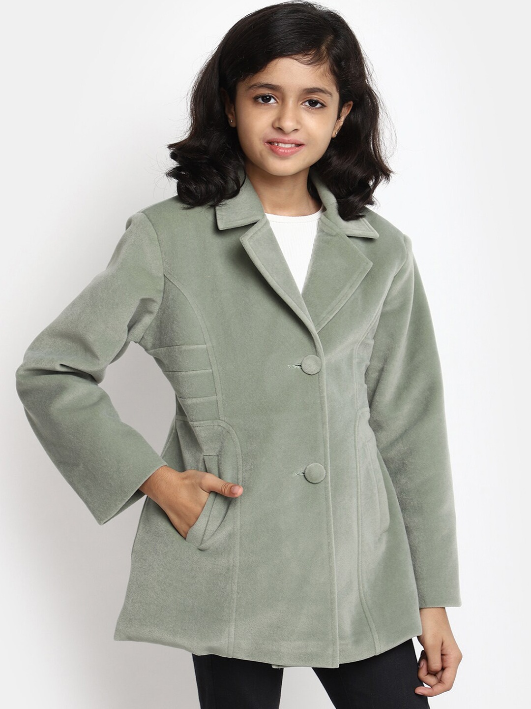 

V-Mart Girls Acrylic Lapel Collar Long Sleeves Lightweight Longline Tailored Jacket, Grey