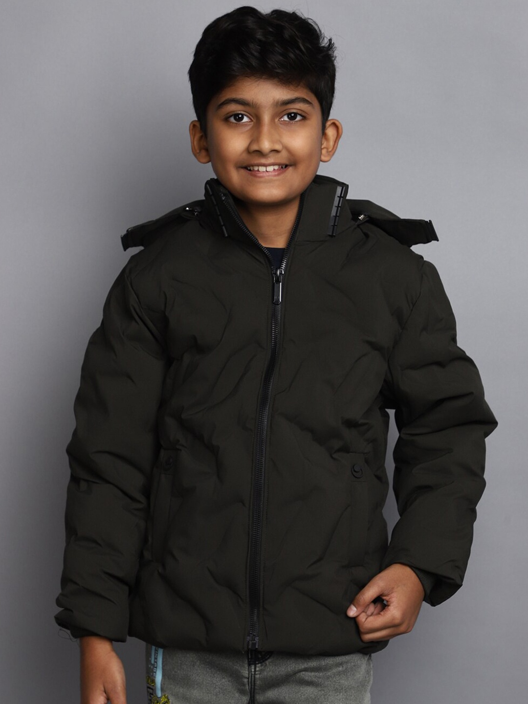 

V-Mart Boys Acrylic Lightweight Hooded Padded Jacket, Olive