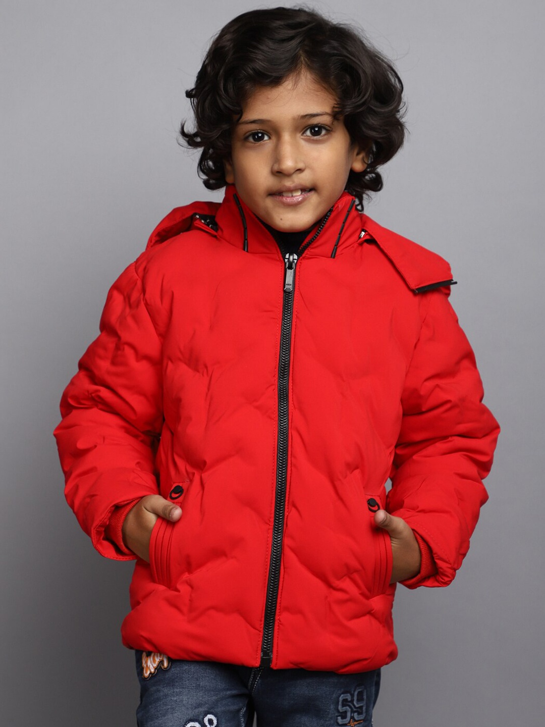 

V-Mart Boys Acrylic Lightweight Hooded Padded Jacket, Red