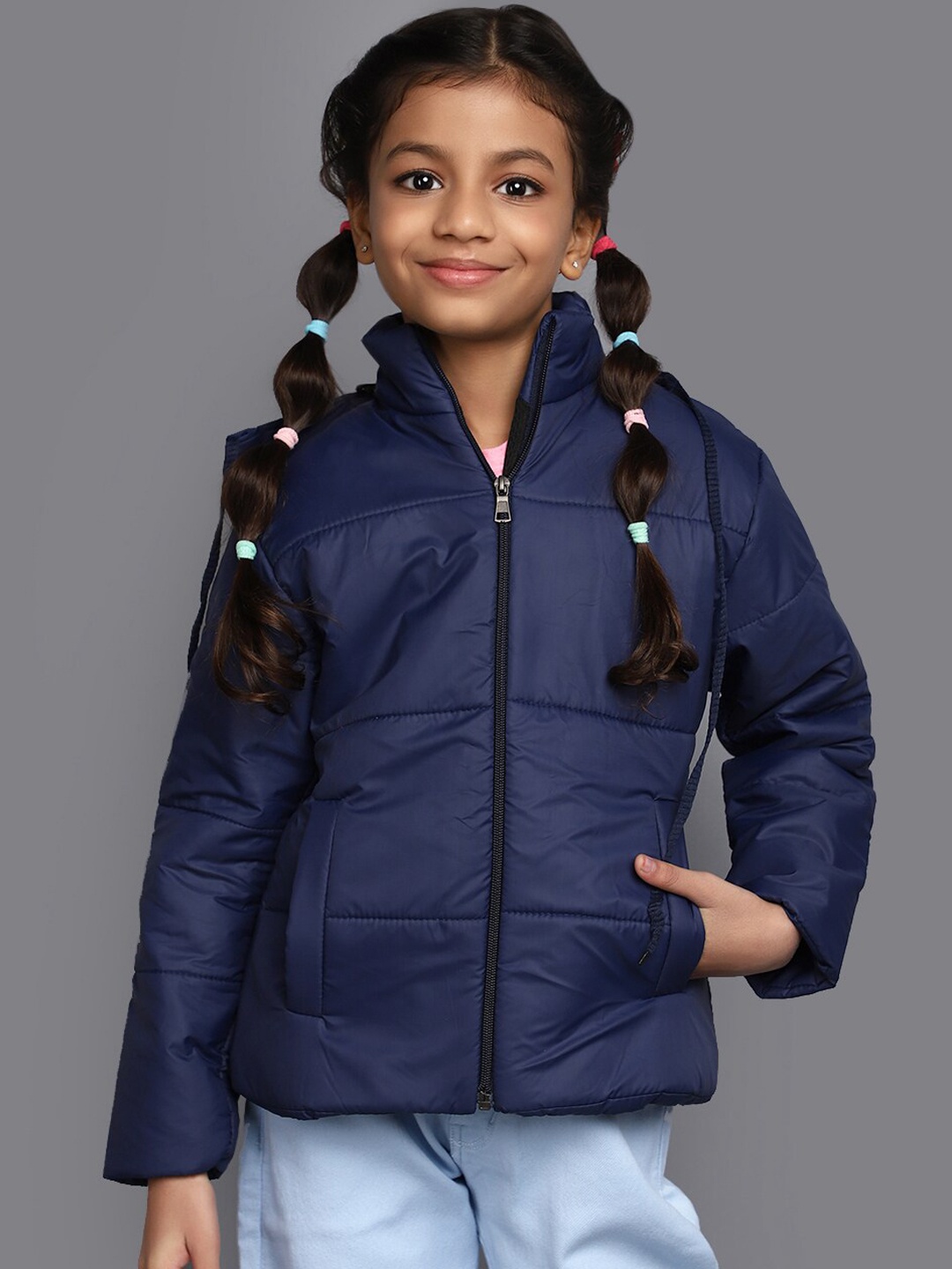 

V-Mart Girls Acrylic Lightweight Hooded Padded Jacket, Blue