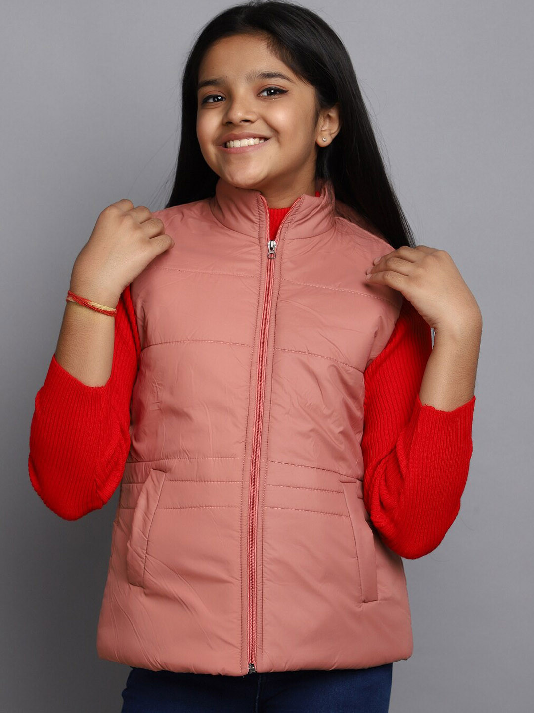 

V-Mart Girls Hooded Acrylic Lightweight Tailored Jacket, Rust