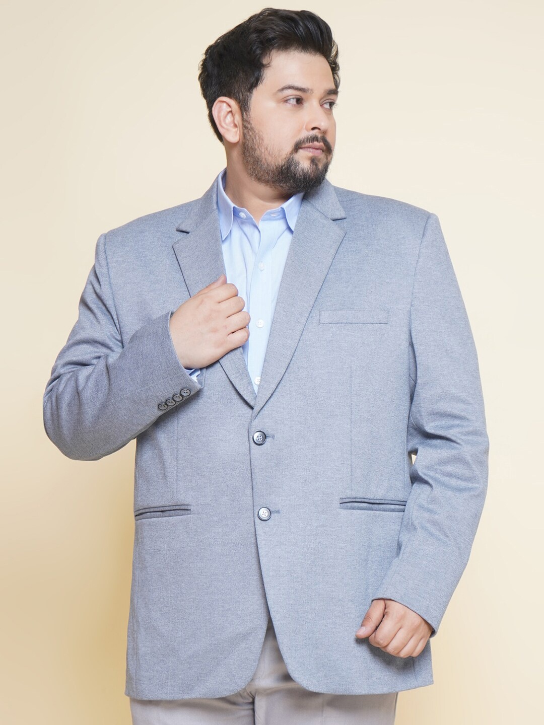 

John Pride Plus Size Notched Lapel Collar Single-Breasted Formal Blazer, Blue