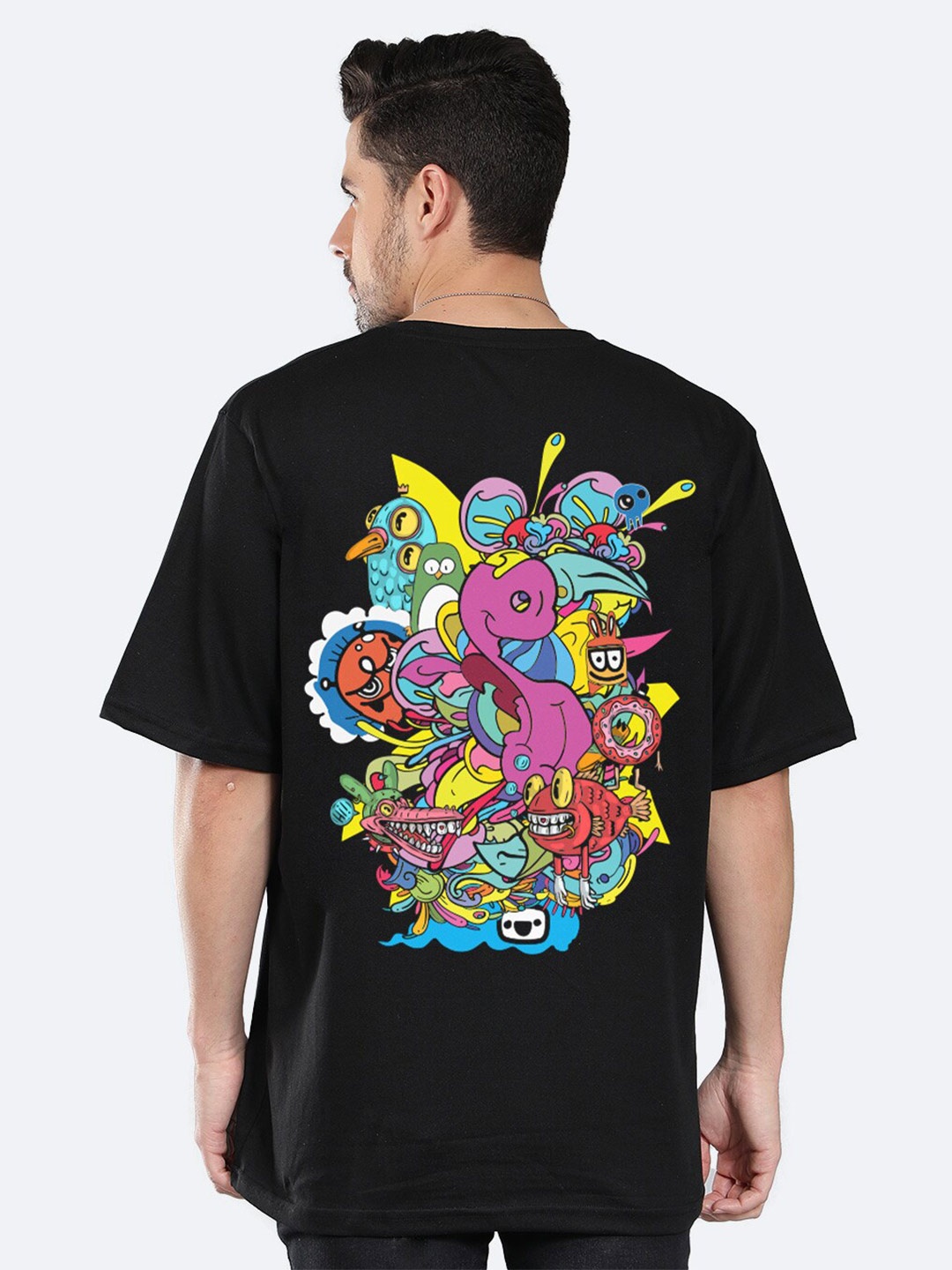 

Mad Over Print Graphic Printed Drop-Shoulder Sleeves Cotton Oversized T-shirt, Black