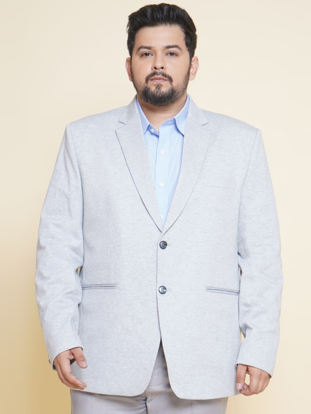 

John Pride Plus Size Single-Breasted Notched Lapel Collar Blazer, Blue