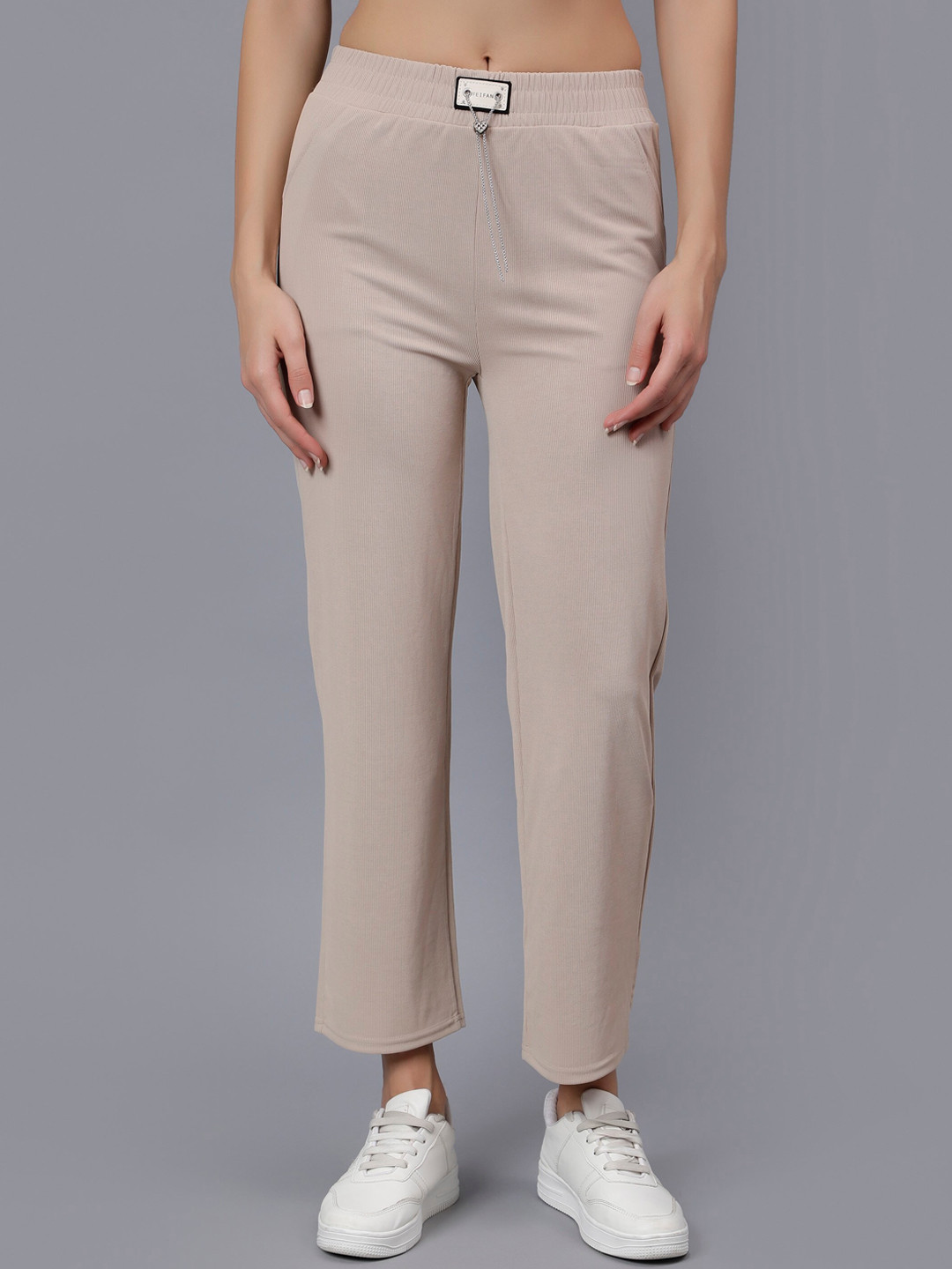 

Steele Women Mid-Rise Travel Features Pure Cotton Trouser, Beige