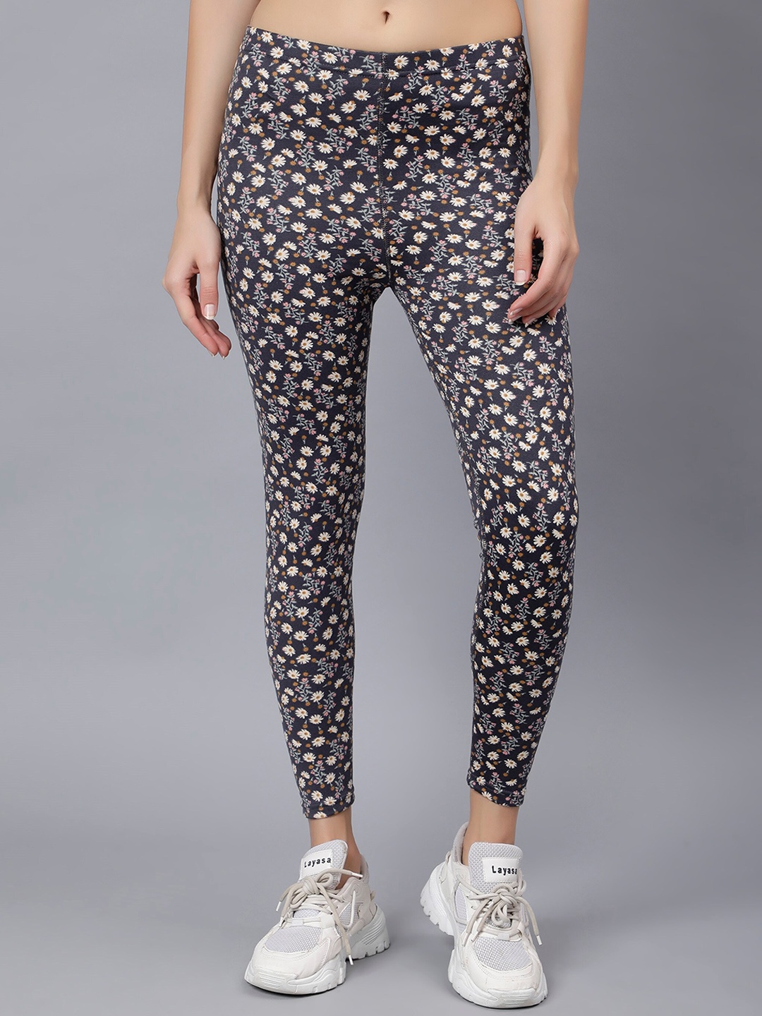 

Steele Women Floral Printed Ankle Length Cotton Leggings, Blue