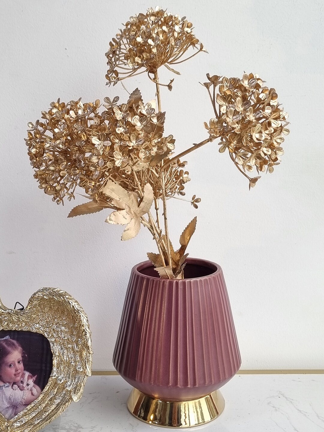 

Art Street Beige 2 Pieces Hydrangea Vibrurnum Flower, Gold