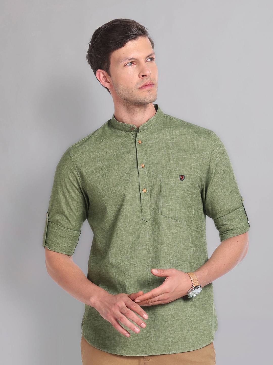 

AD By Arvind Classic Slim Fit Mandarin Collar Casual Shirt, Green