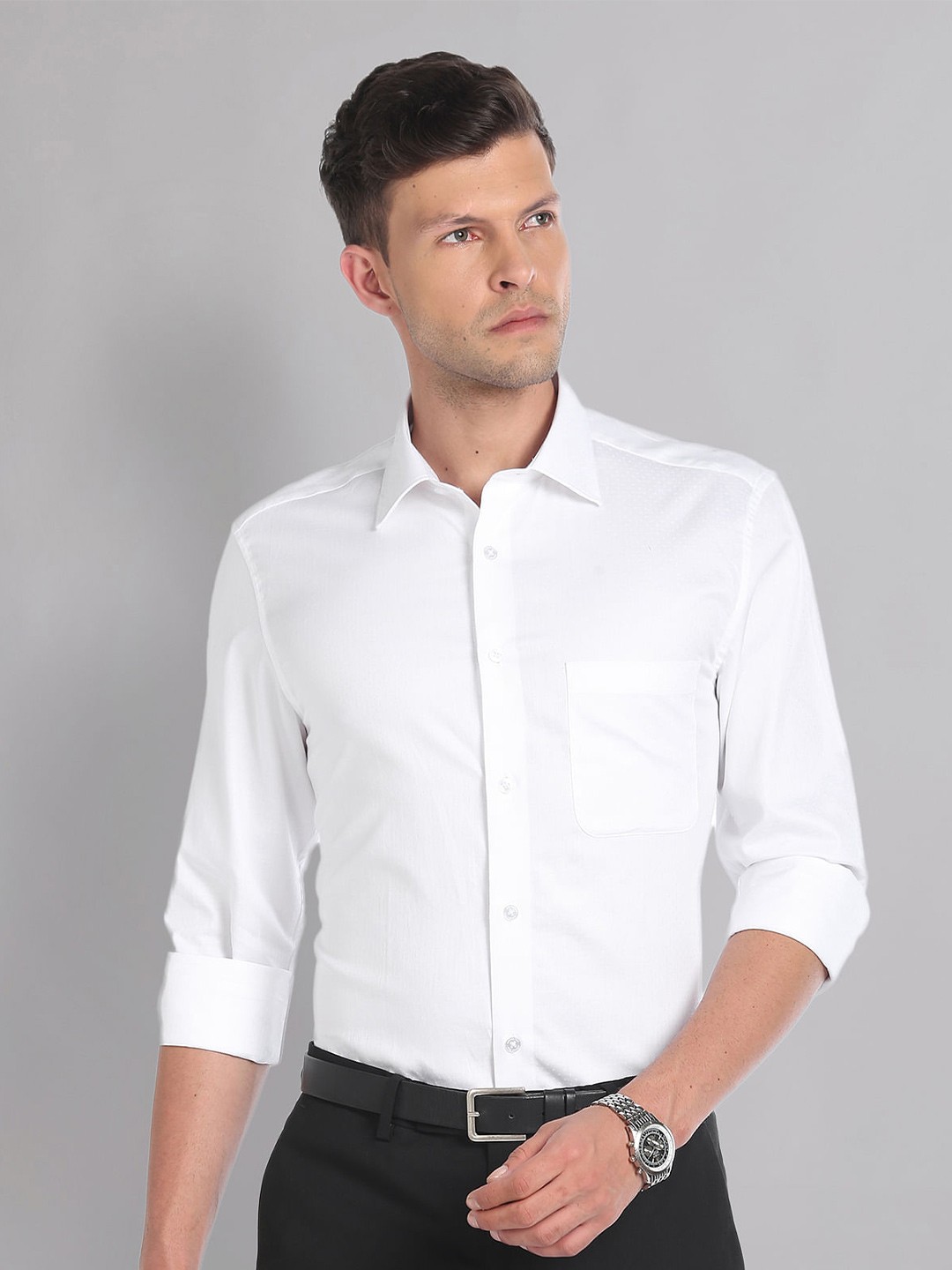 

AD By Arvind Classic Spread Collar Pure Cotton Formal Shirt, White