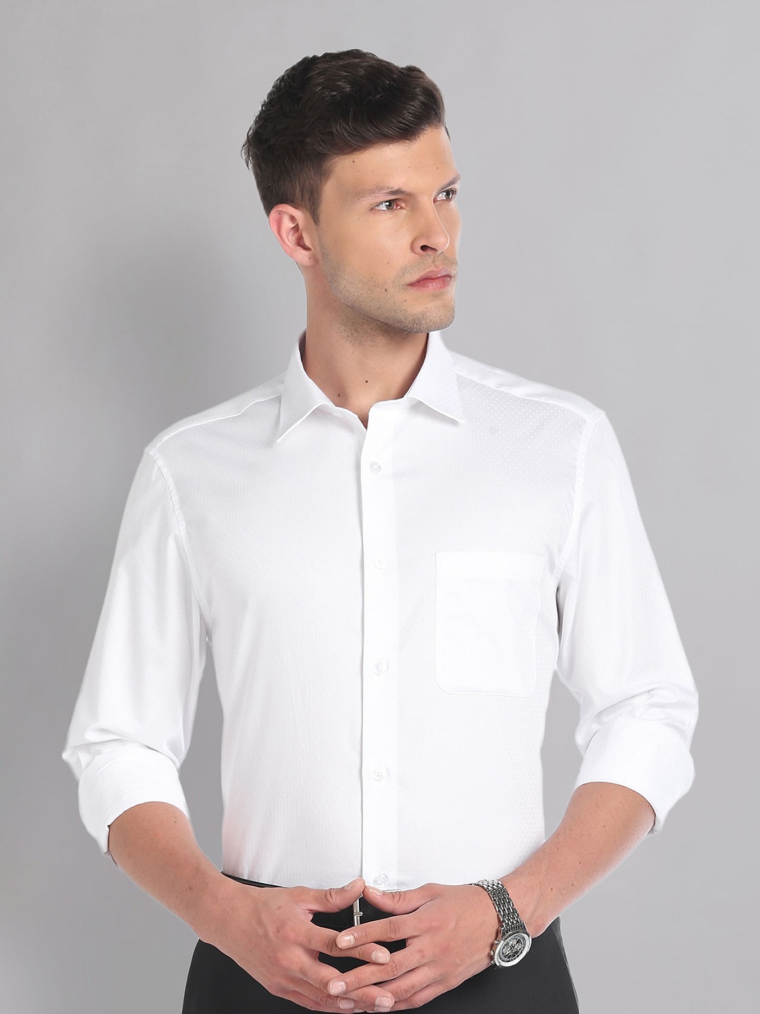 

AD By Arvind Herringbone Regular Fit Formal Shirt, White