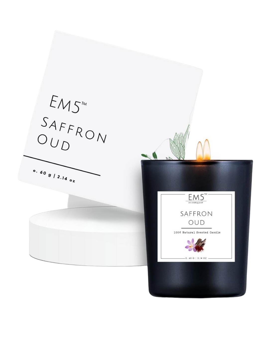 

EM5 Saffron Lead-Free Wick Oud Scented Candles, White