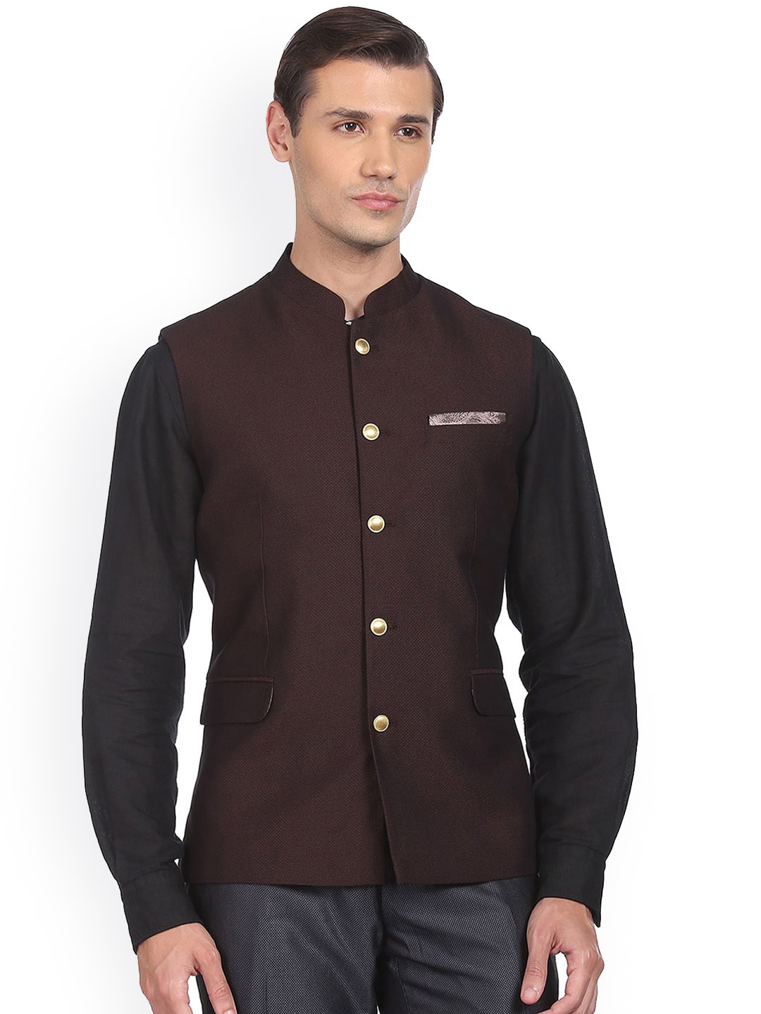 

AD By Arvind Regular Fit Nehru Jacket, Brown