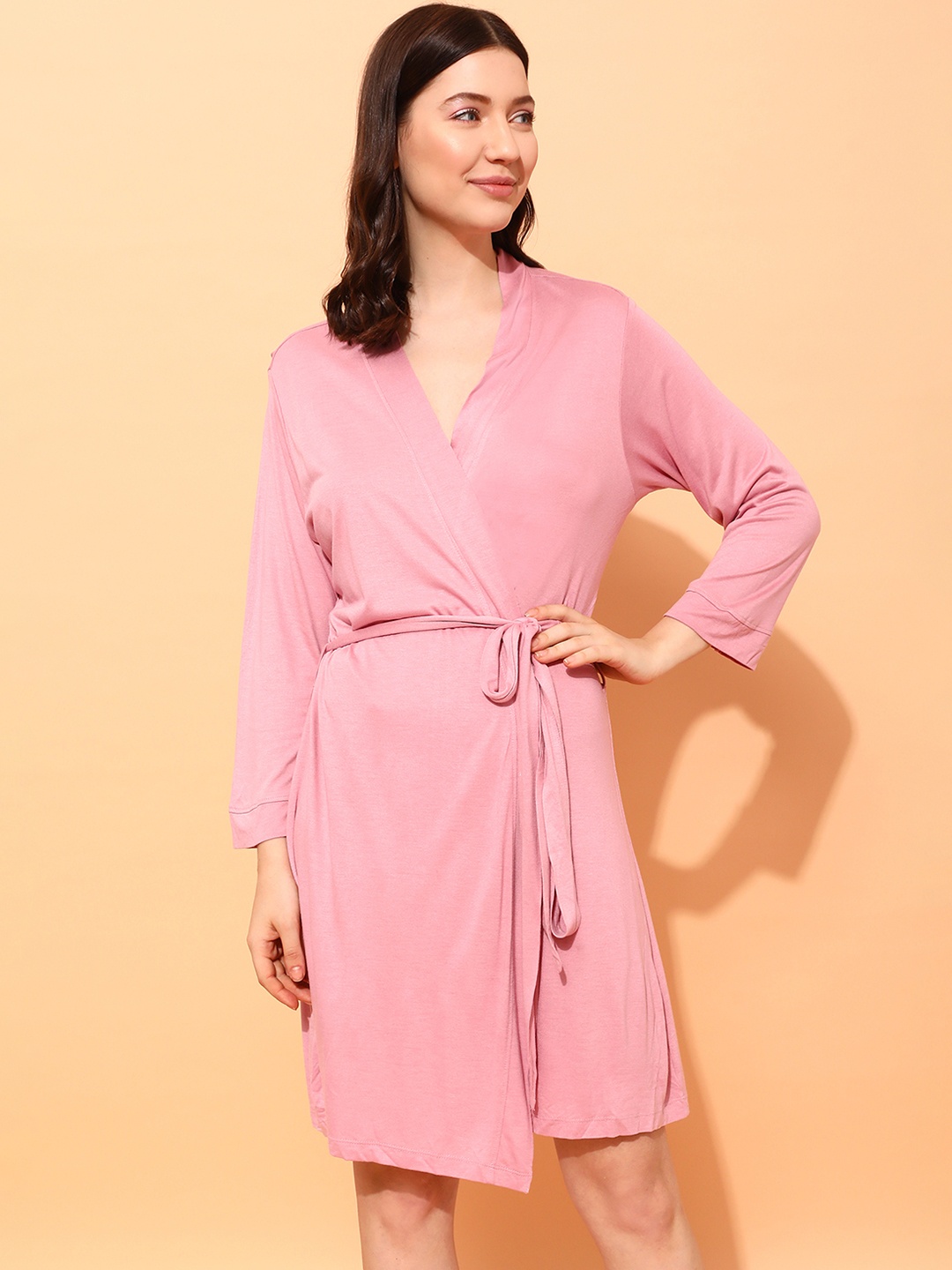 

Clovia Women Pink Cotton Robe With Belt