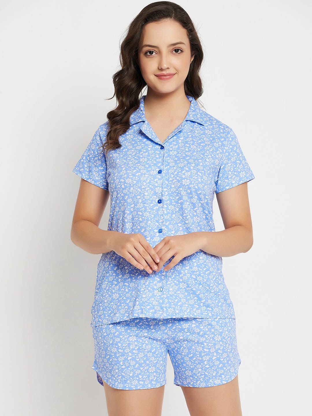 

Clovia Blue Floral Printed Pure Cotton Night Suit