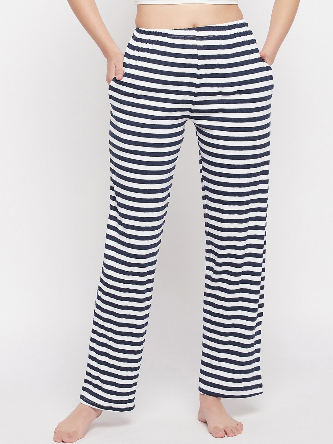 

Clovia Women Striped Cotton Lounge Pants, Blue