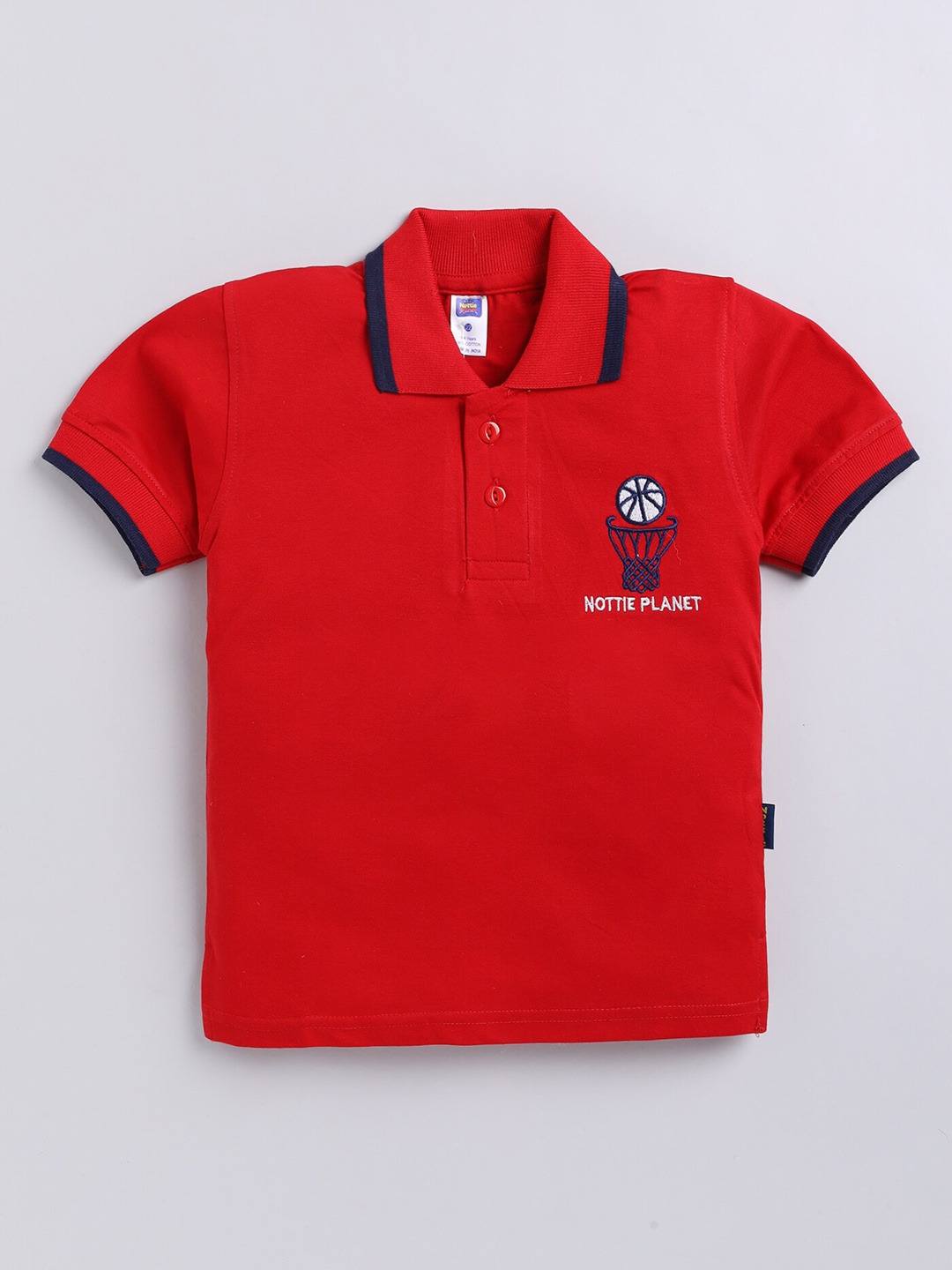 

Nottie Planet Boys Graphic Embroidered Detail Polo Collar T-shirt, Red