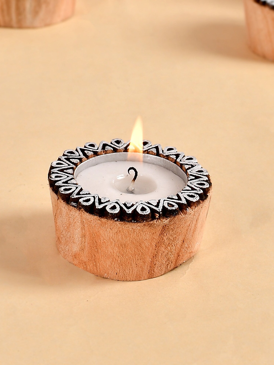 

COOPTIC Grey & Beige 6 Pcs Tea Light Candle Holder Stand Round Shape Block Diya