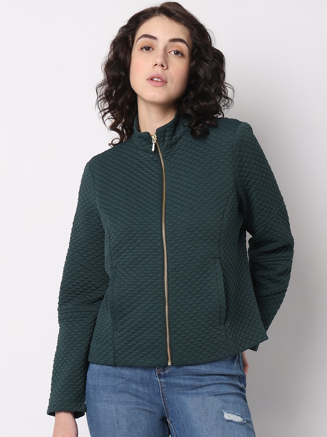 

Vero Moda Green Mock Collar Quilted Jacket