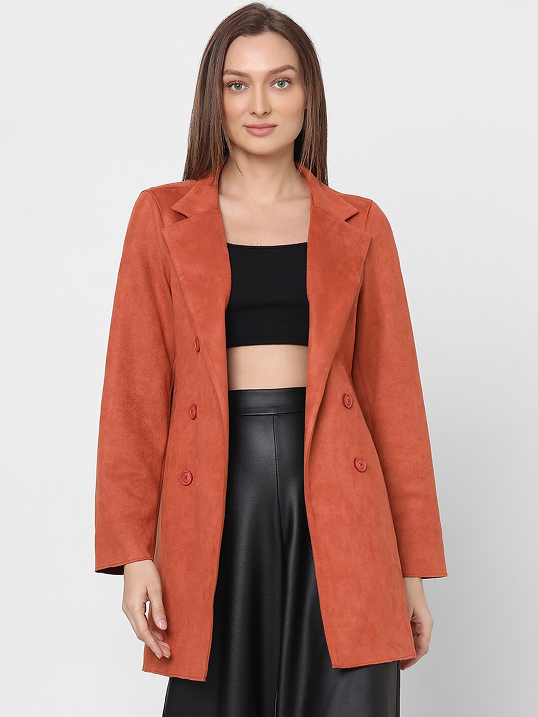 

Vero Moda Orange Notched Lapel Collar Longline Open Front Jacket